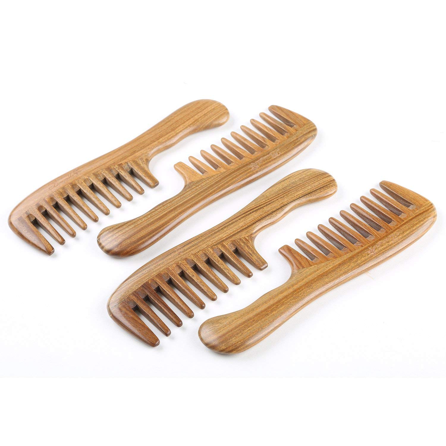 Amazon | Breezelike No Static Wavy Handle Green Sandalwood Wide